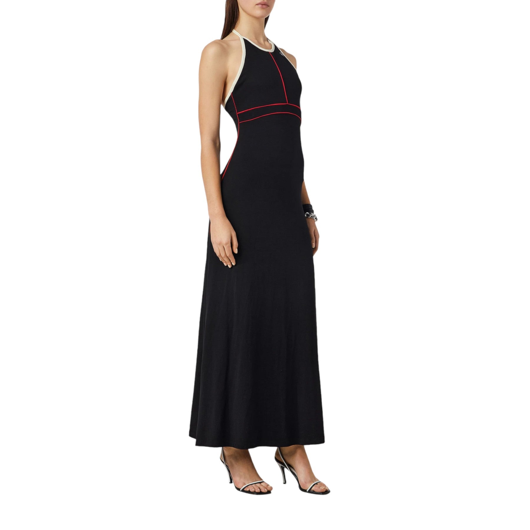 DIESEL D-MAXIM 0KEAR Womens Casual Dress Summer Plaid Long Maxi Dress Black NEW