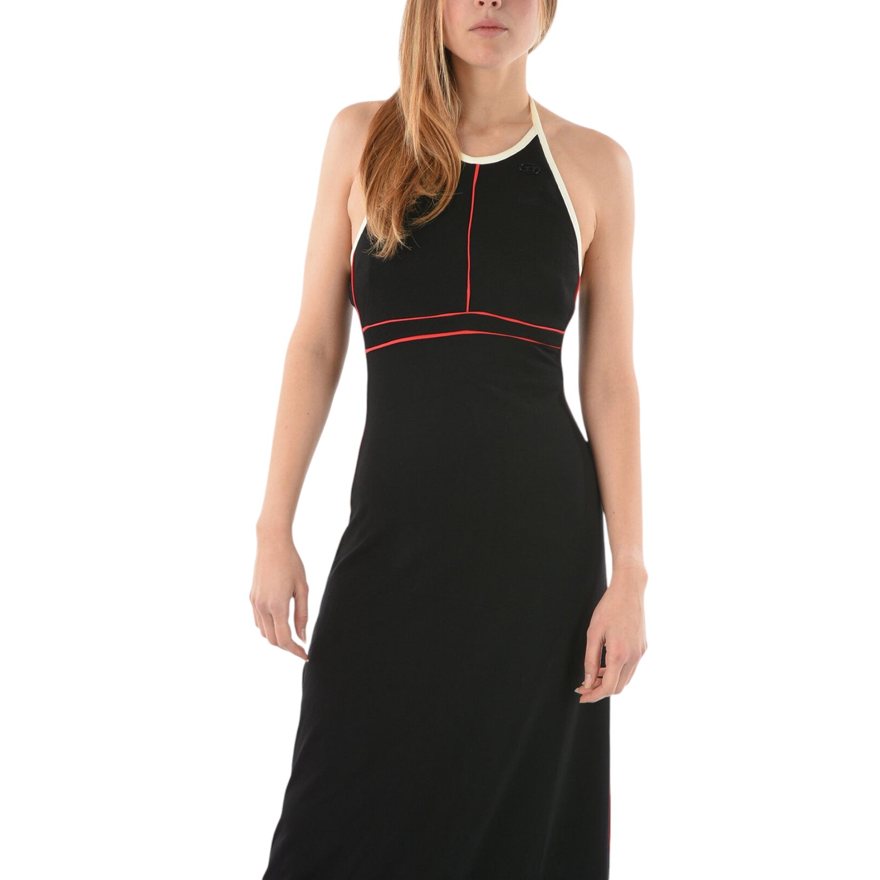 DIESEL D-MAXIM 0KEAR Womens Casual Dress Summer Plaid Long Maxi Dress Black NEW