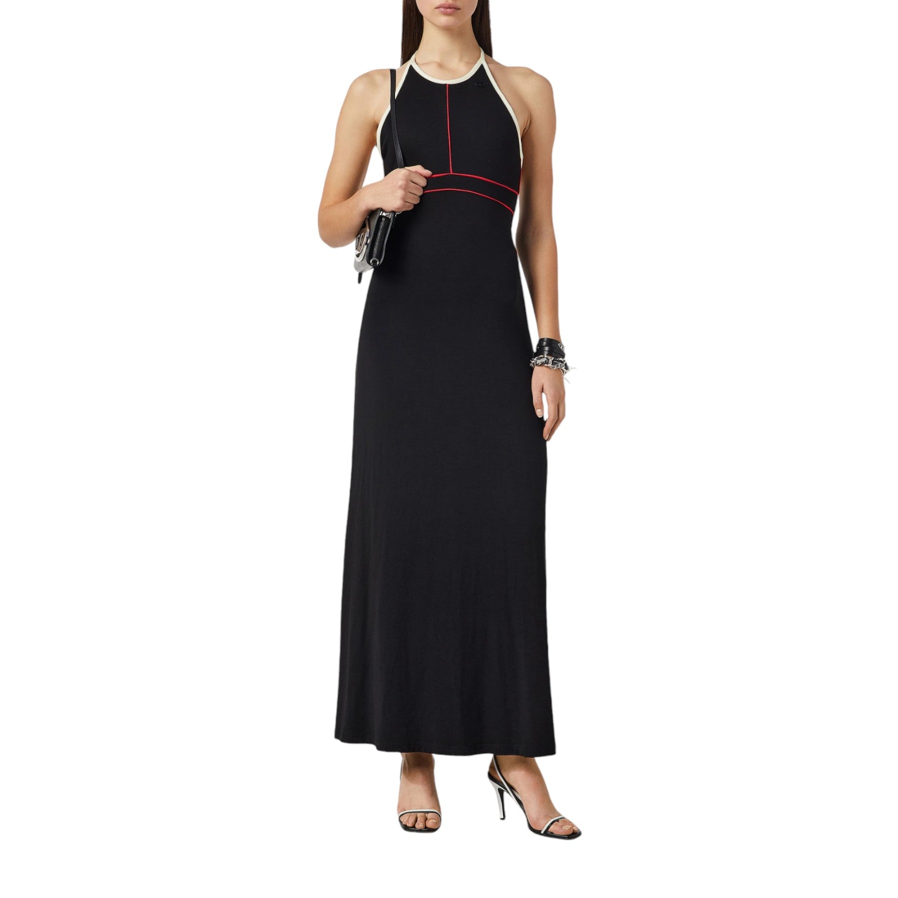 DIESEL D-MAXIM 0KEAR Womens Casual Dress Summer Plaid Long Maxi Dress Black NEW