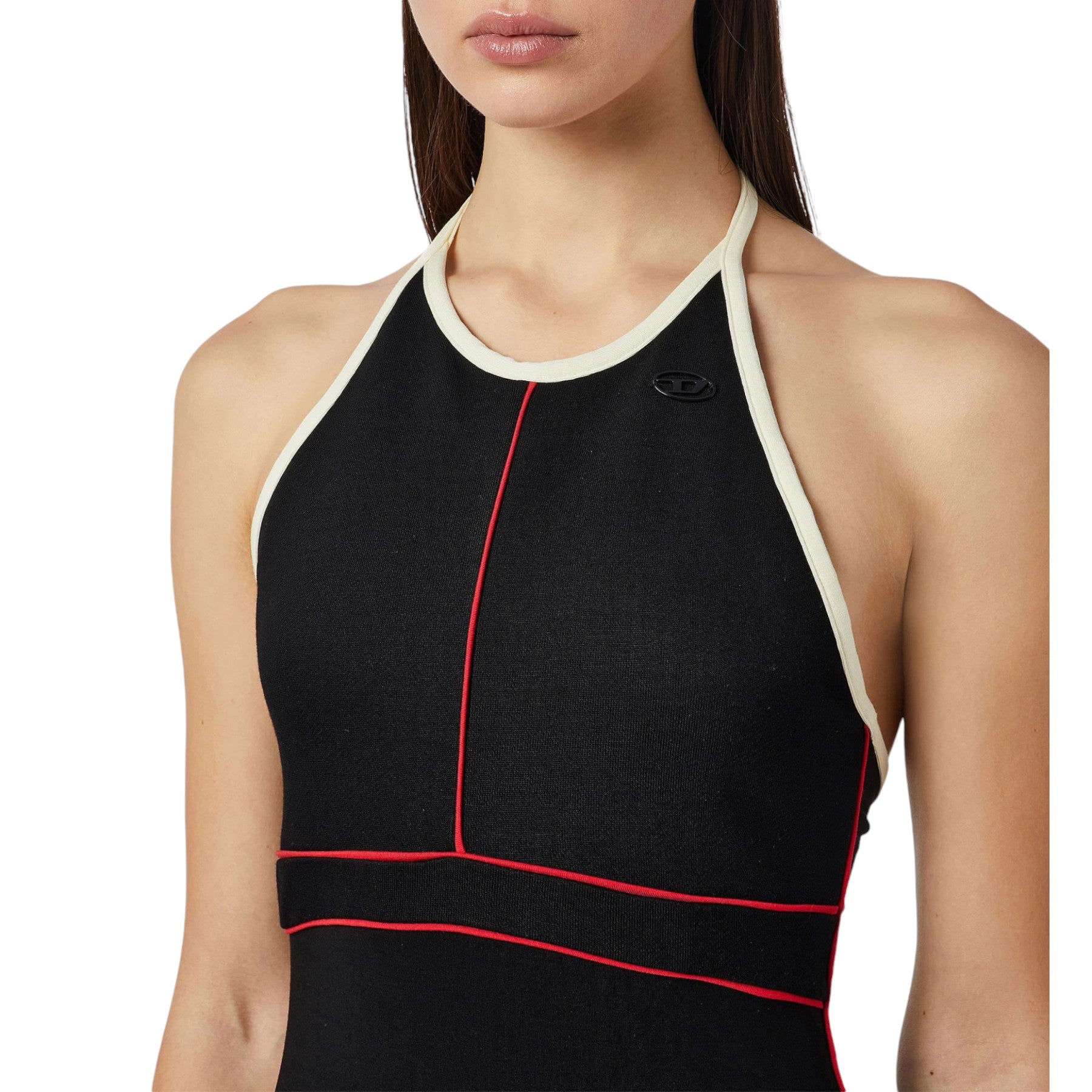 DIESEL D-MAXIM 0KEAR Womens Casual Dress Summer Plaid Long Maxi Dress Black NEW