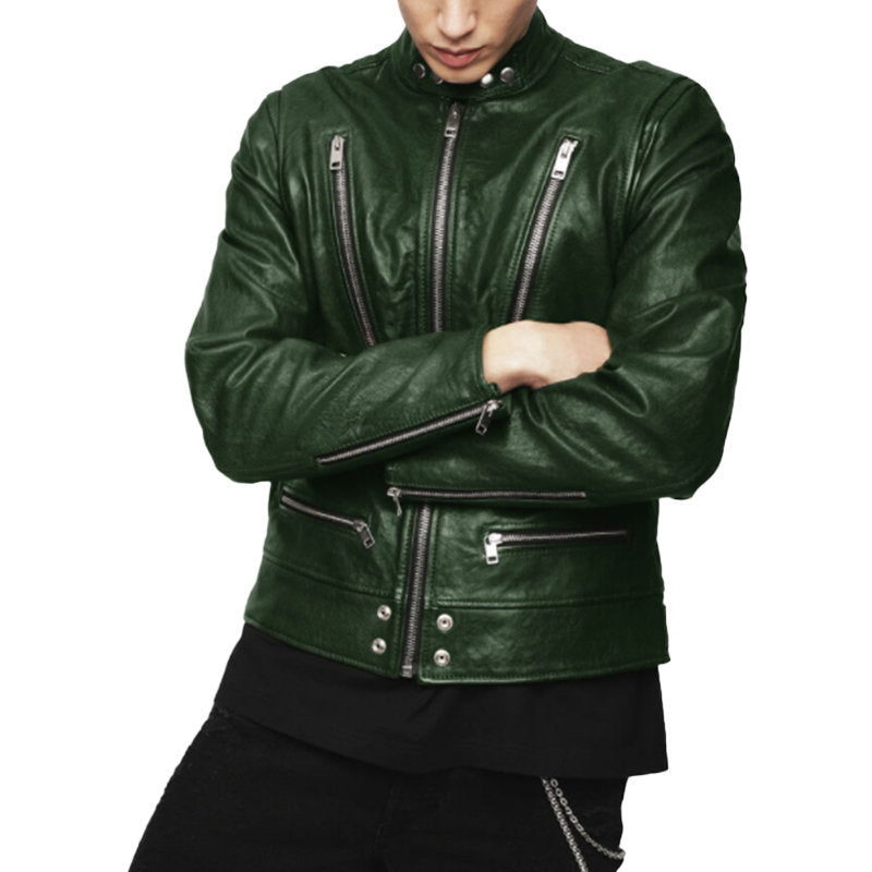 DIESEL L KOJI 0EATQ Mens Bomber Jacket Genuine Leather Cafe Racer Biker Coat NEW