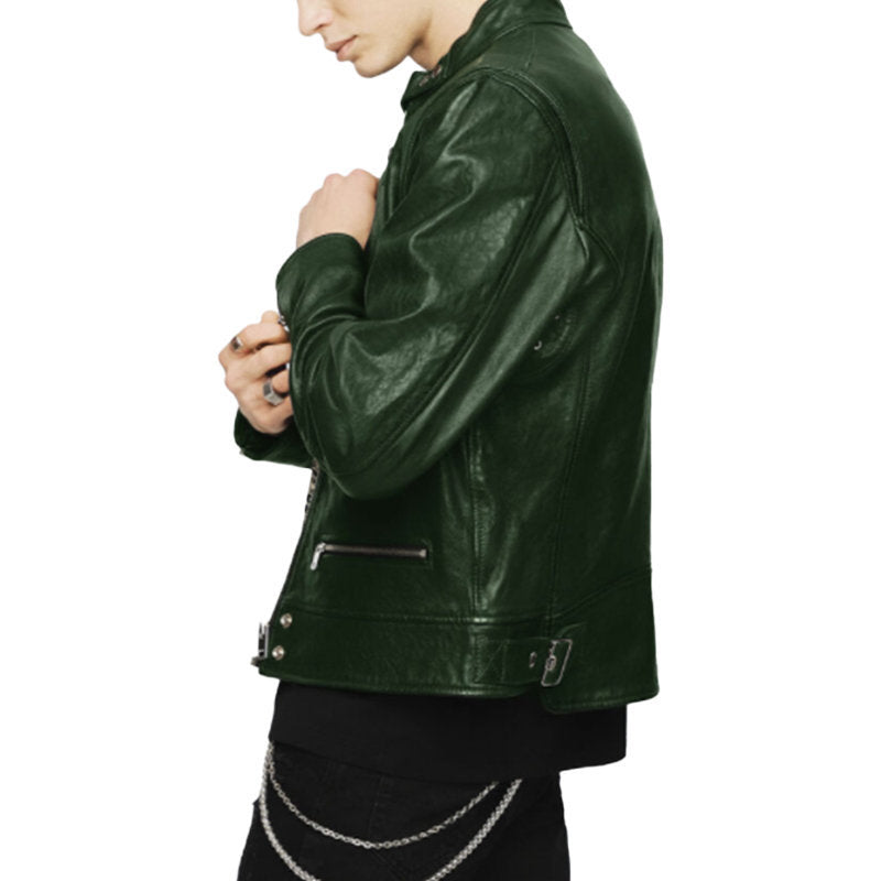 DIESEL L KOJI 0EATQ Mens Bomber Jacket Genuine Leather Cafe Racer Biker Coat NEW