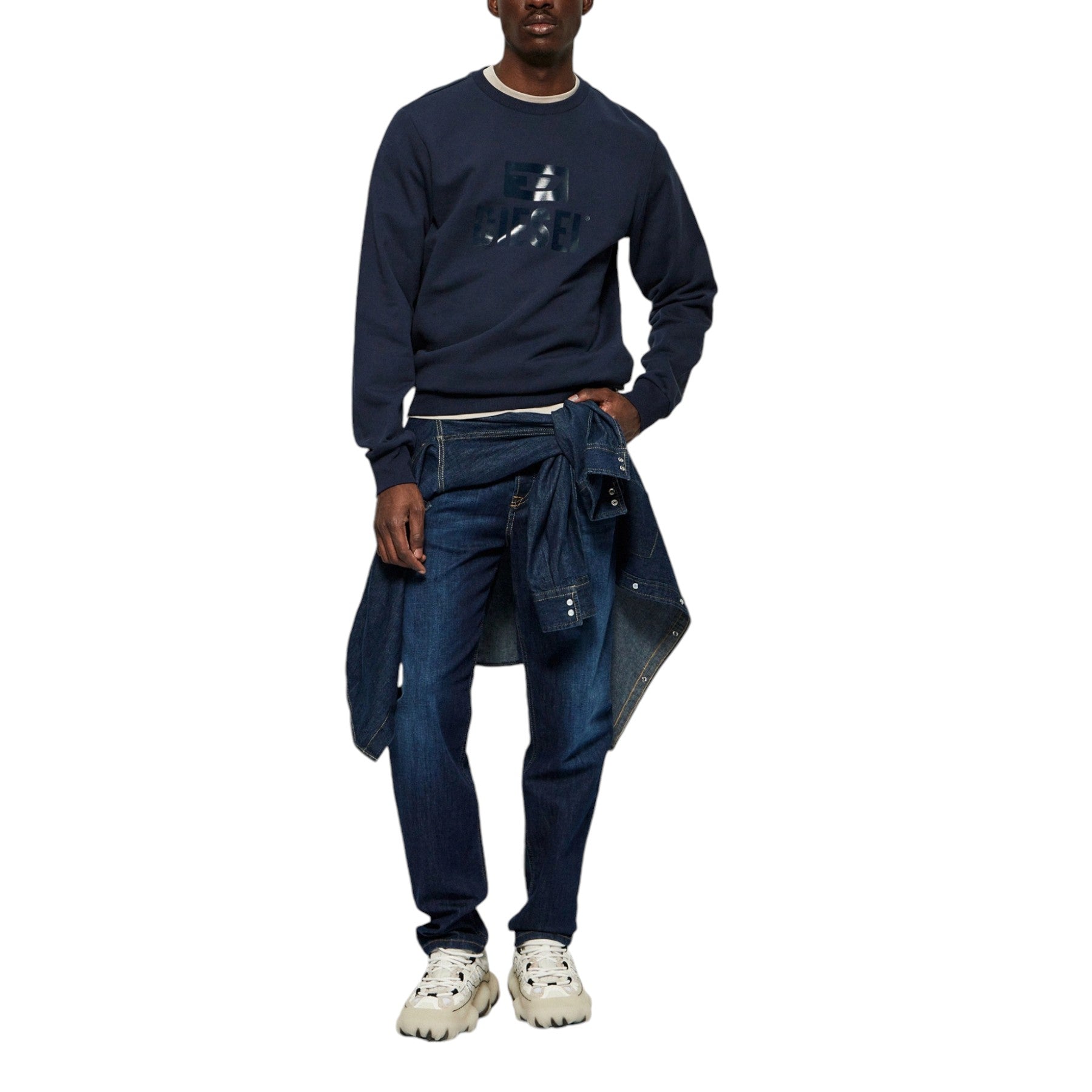 DIESEL S-GIR RIAJH Mens Sweatshirts Crew Neck Fleece Pullover Casual Top Navy