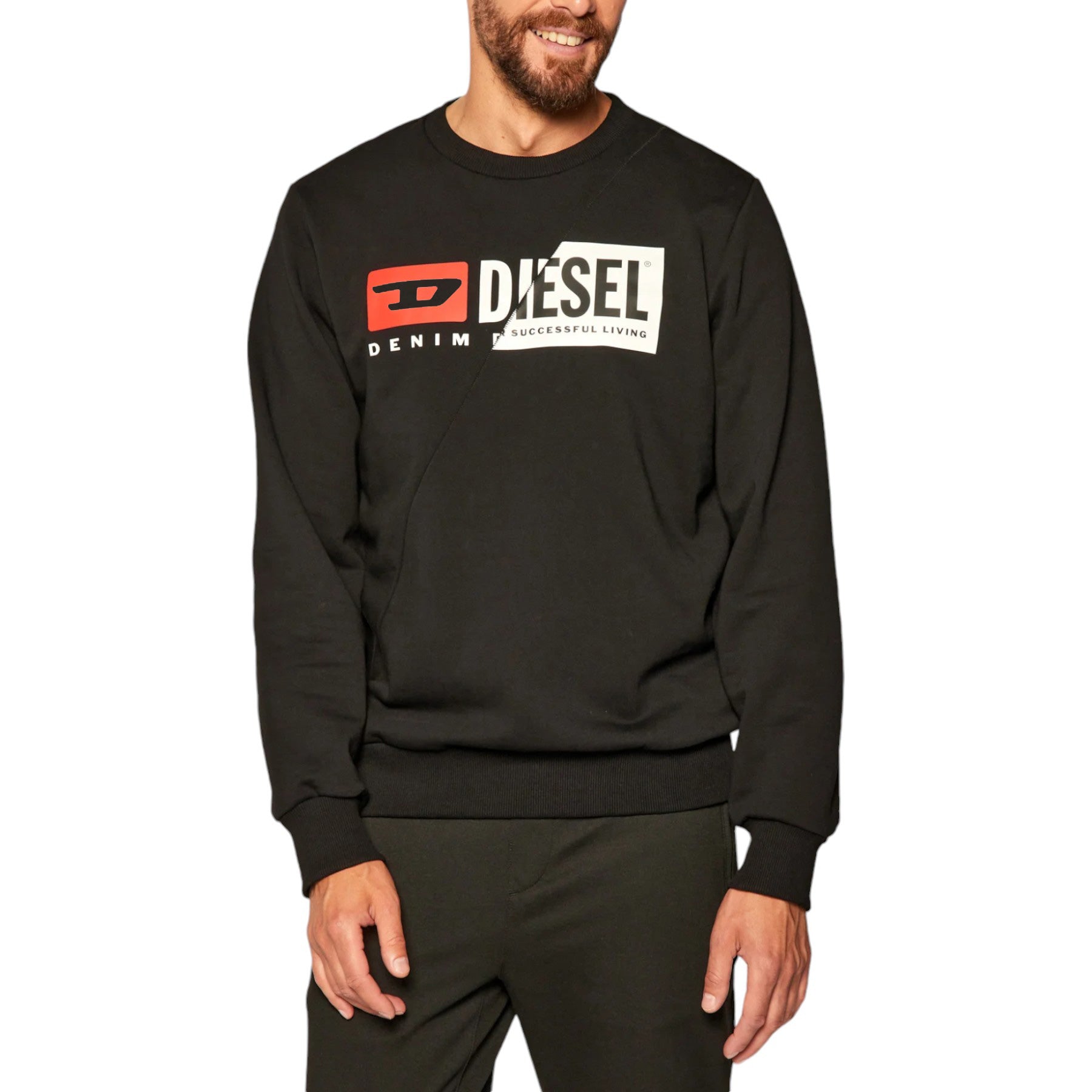DIESEL F-ANG Mens Sweatshirt Crew Neck Long Sleeve Pullover Casual Jumper Black