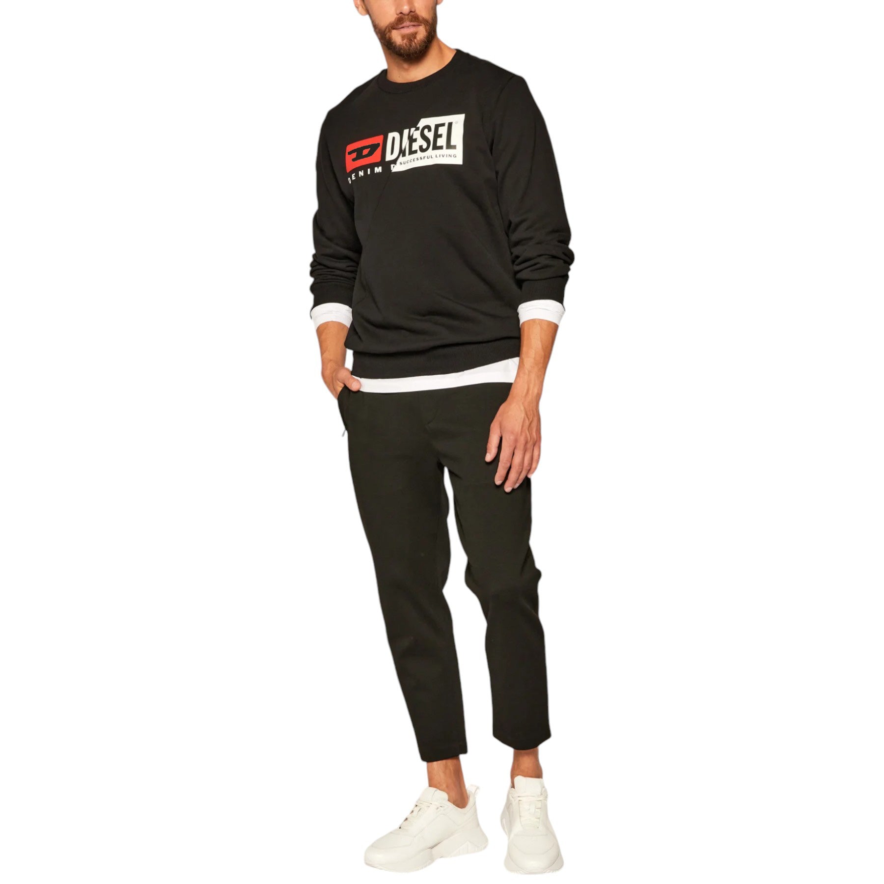 DIESEL F-ANG Mens Sweatshirt Crew Neck Long Sleeve Pullover Casual Jumper Black