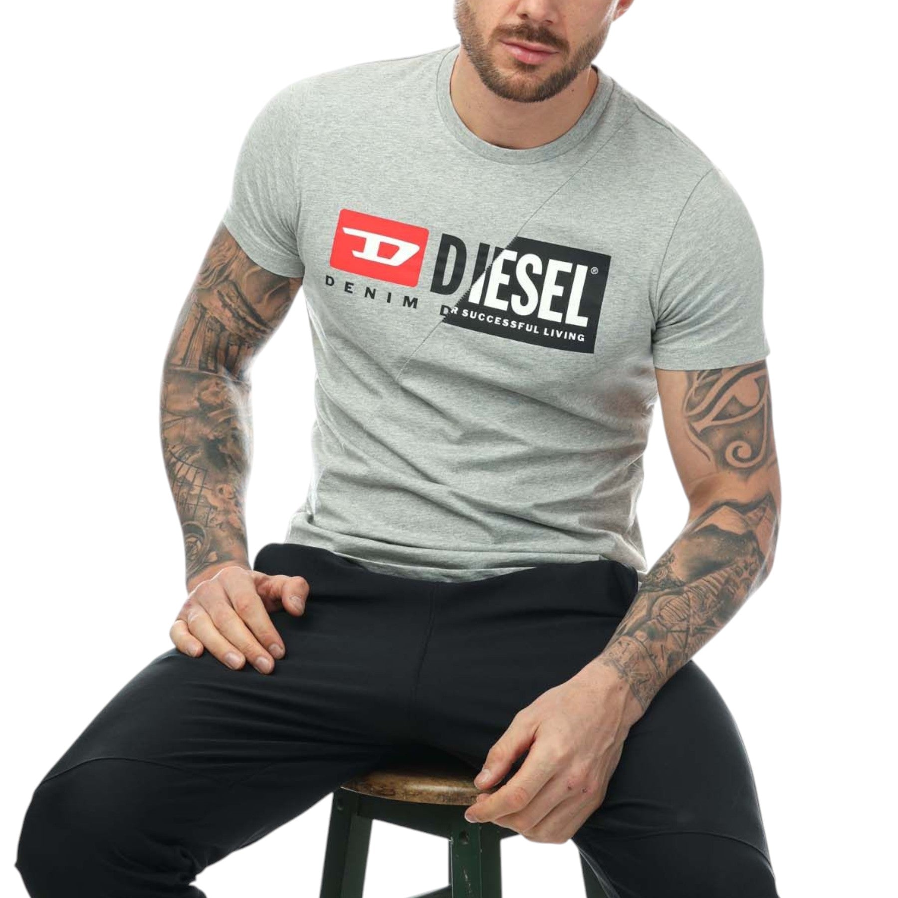 Diesel T-Diego-Cuty Logo Mens T Shirts Crew Neck Short Sleeve Slim Summer Tee