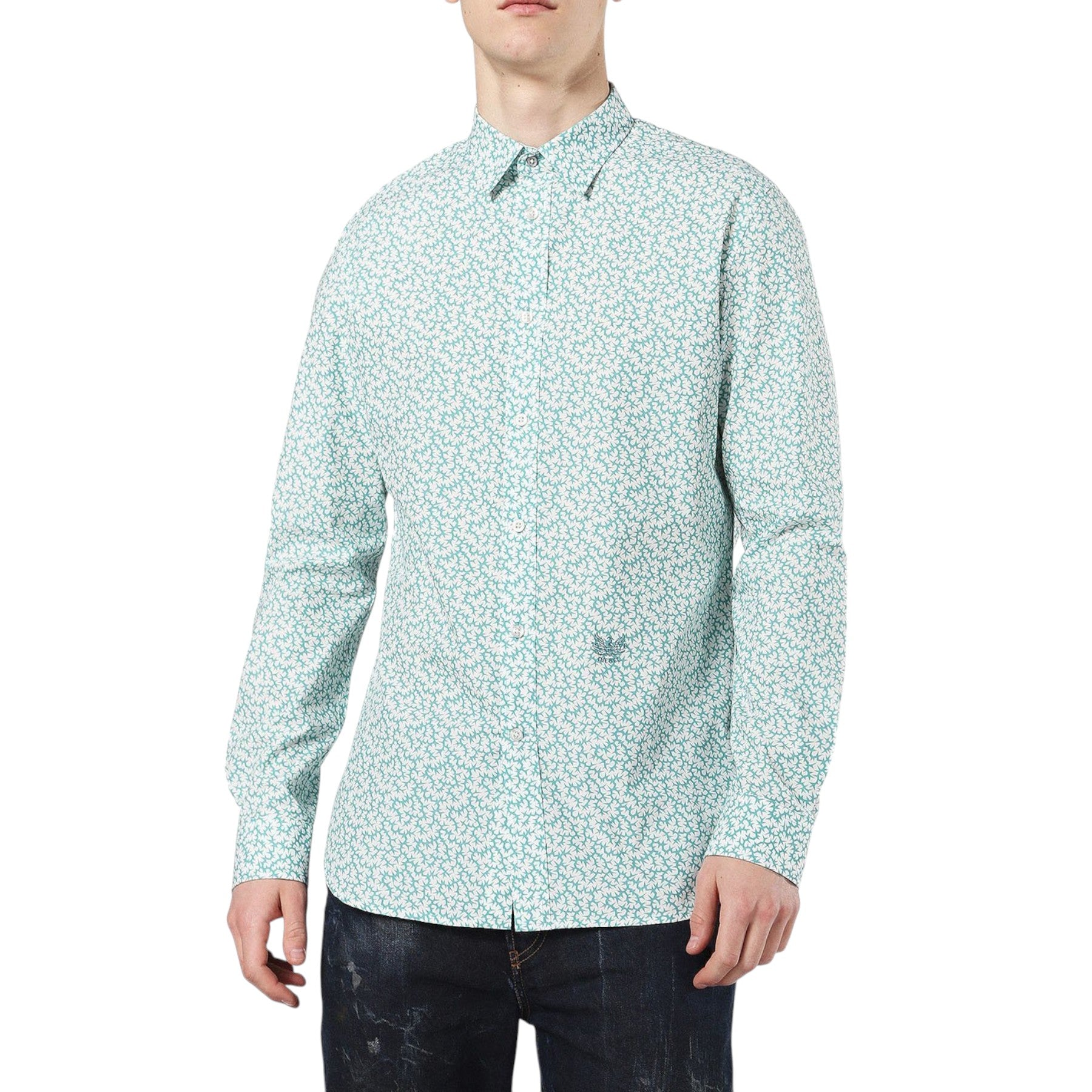 DIESEL SDuny 0CASD Mens Printed Camicia Shirt Button Down Casual Long Sleeve
