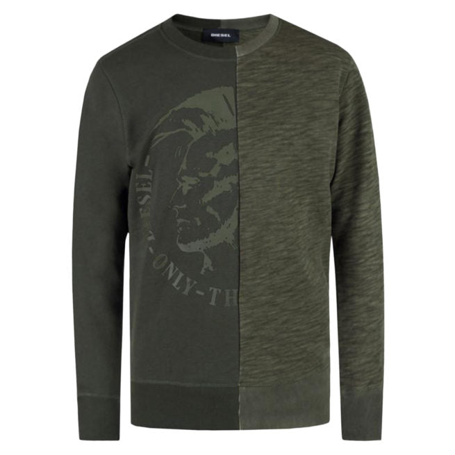 DIESEL S JOE NC FELPA Mens Sweatshirt Mohwak Head Pullover Jumper Olive