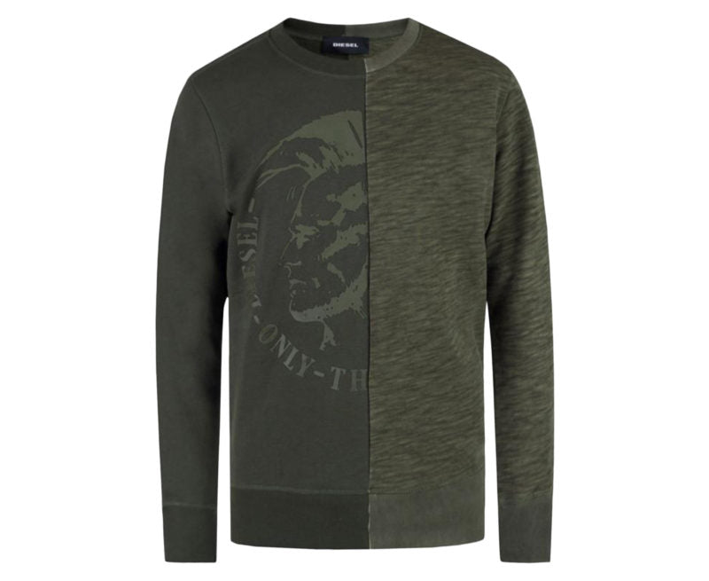 DIESEL S JOE NC FELPA Mens Sweatshirt Mohwak Head Pullover Jumper Olive