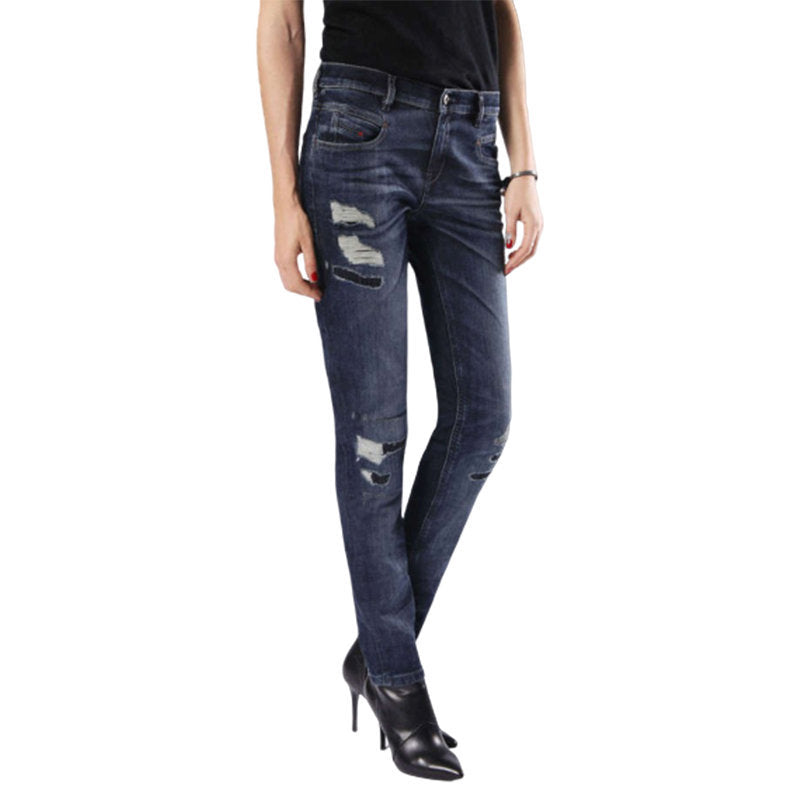 DIESEL BELTHY 0854T Womens Jeans Distressed Slim Fit Casual Dark Blue Denim Pant