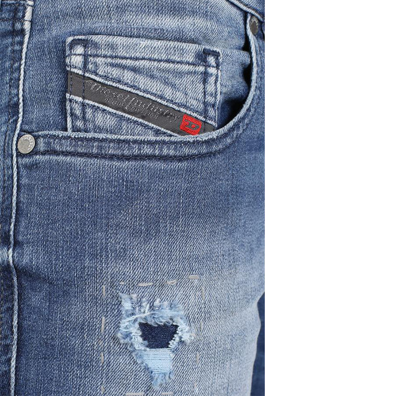 DIESEL GRUPEE 0679C Womens Jeans Super Slim Fit Distress Casual Blue Denim Pants