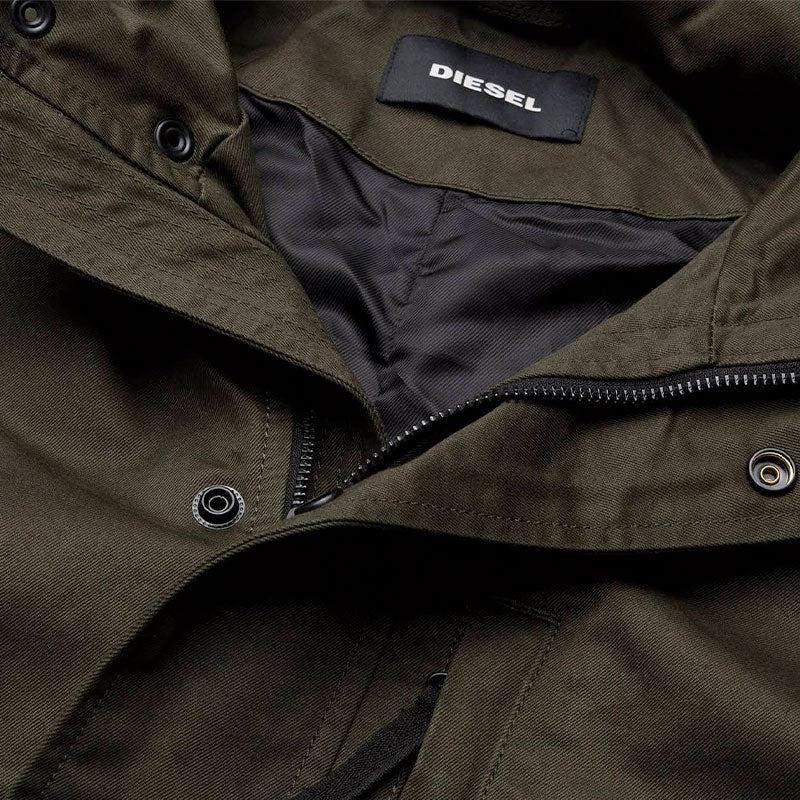 DIESEL J-WINY Mens Parka Jacket Padded Quilted Coat Winter Outwear Hooded Olive