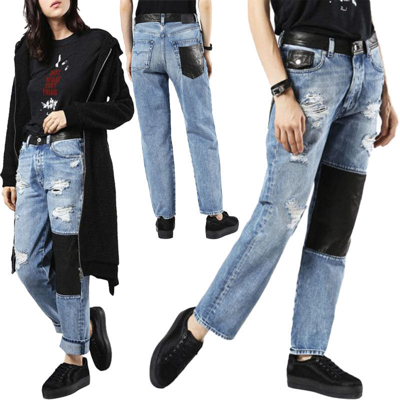 DIESEL DE MYKI 0076E Womens Denim Jeans Trousers Distressed Faded Straight
