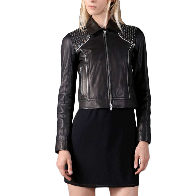 DIESEL BLACK GOLD LAKOR BGGBR Genuine Leather Metal Slim Fit Womens Outwear Coat