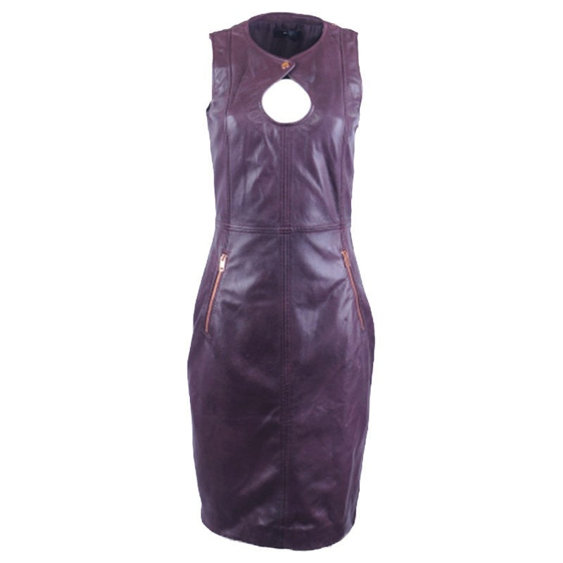 DIESEL L KAREN ABITO 62E Womens Sleeveless Leather Dress Party Maxi Long Bodycon
