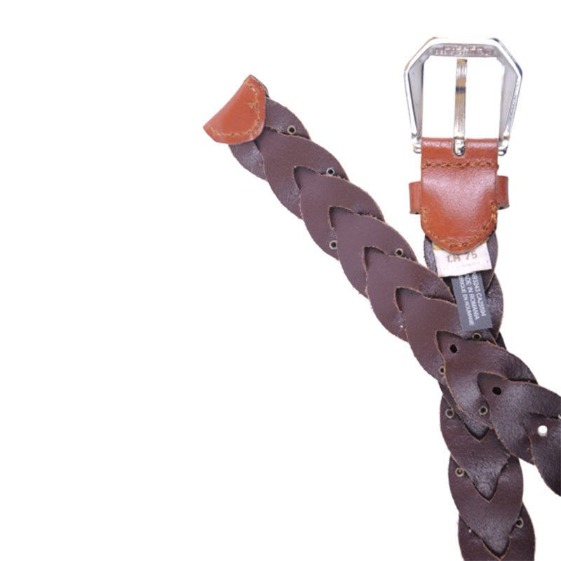 DIESEL B-KYRNHA Womens Belts Vintage Metal Ladies Brown Leather Braided Belts