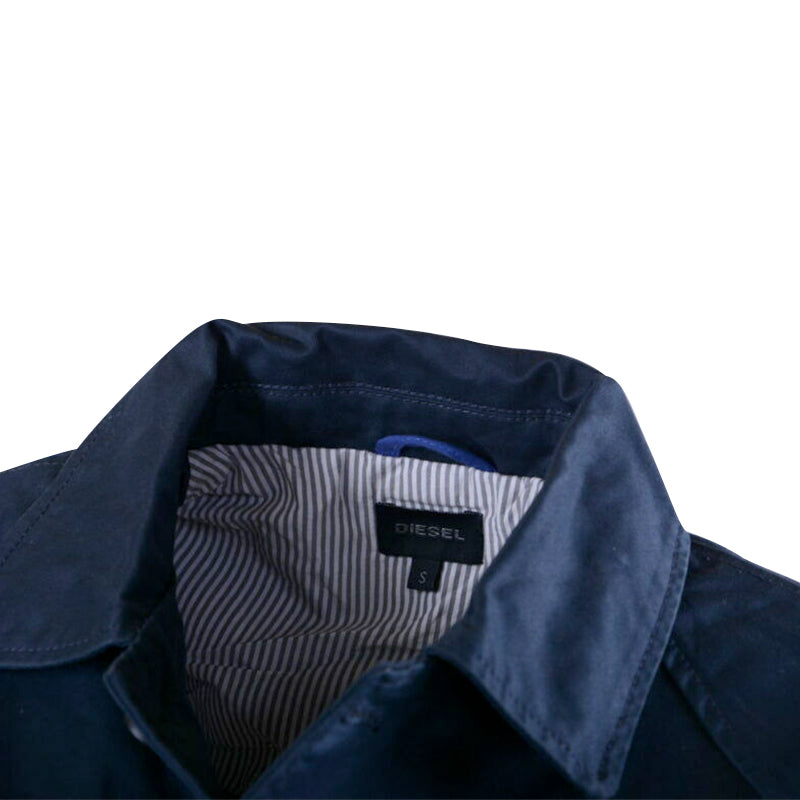 DIESEL Mens Trench Coat knee long Winter Outwear Blue Waistcoat Casual