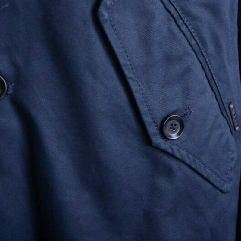 DIESEL Mens Trench Coat knee long Winter Outwear Blue Waistcoat Casual