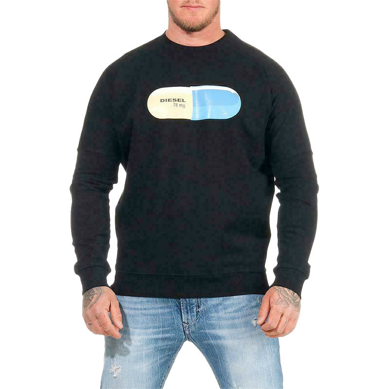 DIESEL S KALB QA FELPA Mens Sweatshirt Crew Neck Pullover Black Over Size Jumper