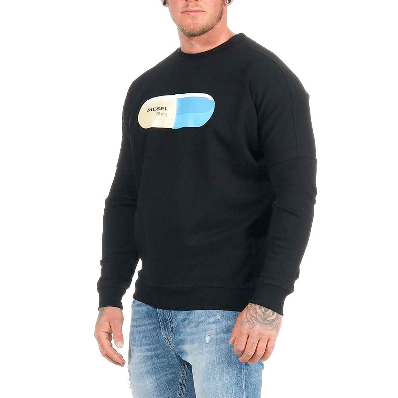 DIESEL S KALB QA FELPA Mens Sweatshirt Crew Neck Pullover Black Over Size Jumper