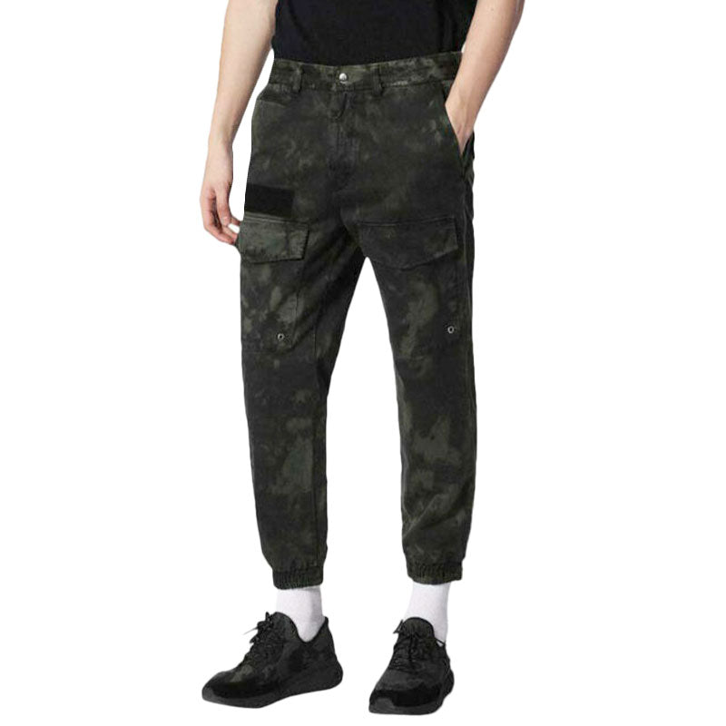 DIESEL P ISAN Mens Chino Trousers Olive Green Cargo Pants Slim Fit Carrot