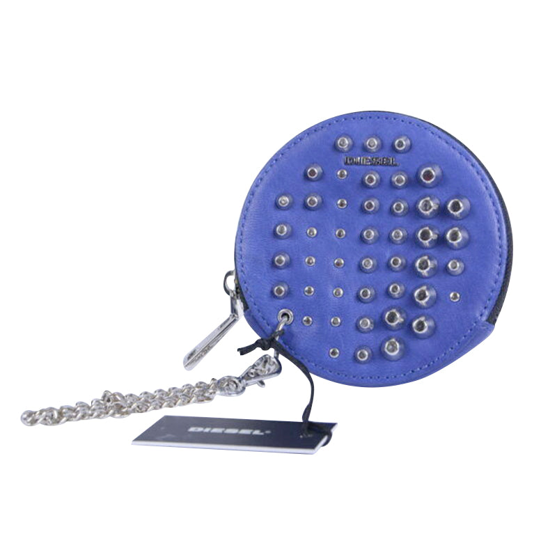 DIESEL Unisex Genuine Leather Metal Stud Coin Purse Link Chain Holder