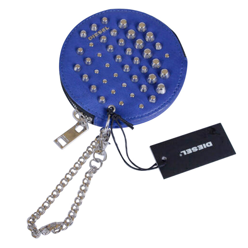 DIESEL Unisex Genuine Leather Metal Stud Coin Purse Link Chain Holder