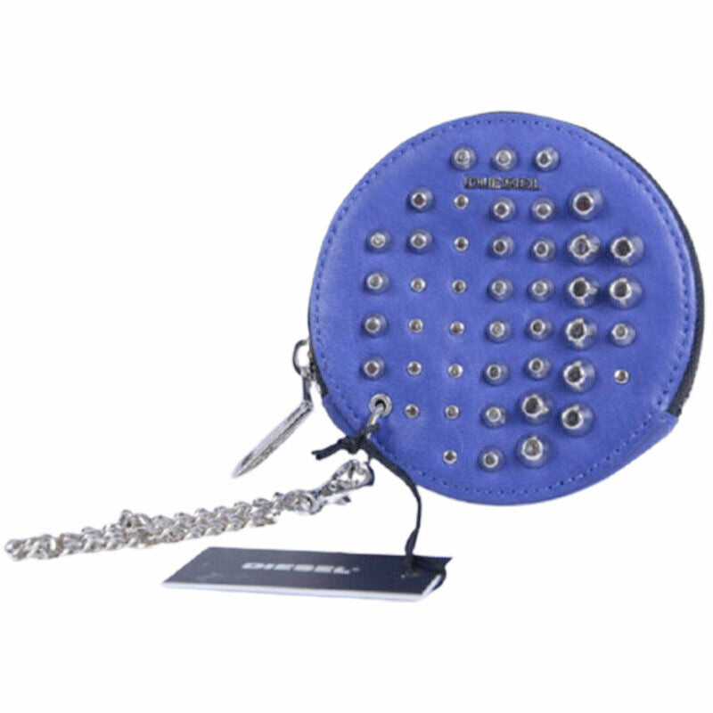 DIESEL Unisex Genuine Leather Metal Stud Coin Purse Link Chain Holder