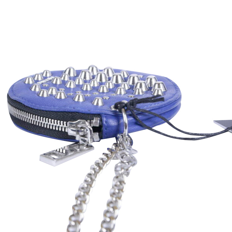 DIESEL Unisex Genuine Leather Metal Stud Coin Purse Link Chain Holder