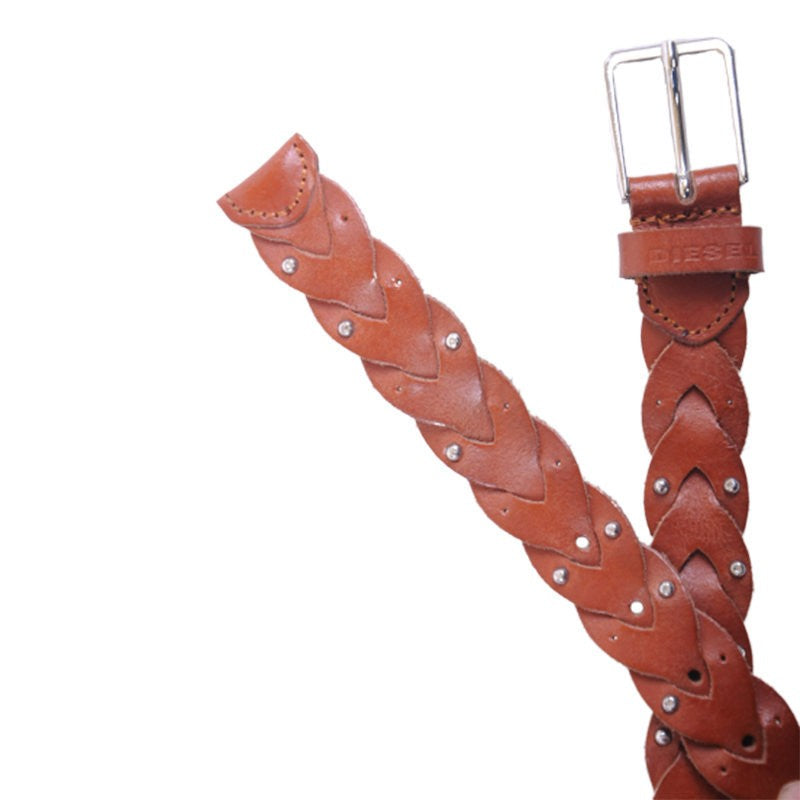 DIESEL B-KYRNHA Womens Belts Vintage Metal Ladies Brown Leather Braided Belts