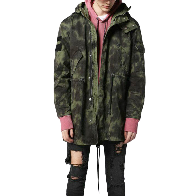 DIESEL J CRAZY Mens Parka Jacket Camouflage Quilted Coat Long Hooded Waistcoat