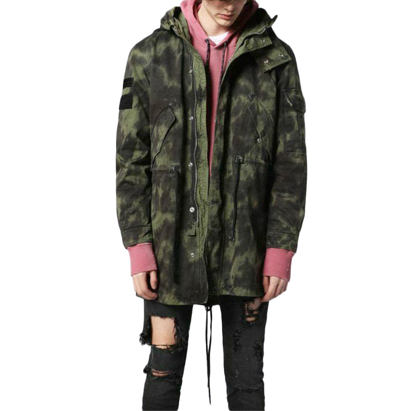 DIESEL J CRAZY Mens Parka Jacket Camouflage Quilted Coat Long Hooded Waistcoat