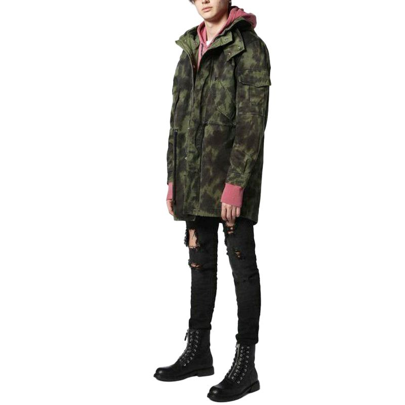 DIESEL J CRAZY Mens Parka Jacket Camouflage Quilted Coat Long Hooded Waistcoat