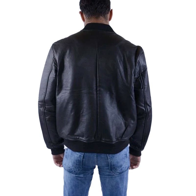 DIESEL Mens Jackets Genuine Leather Bomber Full Zipped Winter Outwear Black Coat