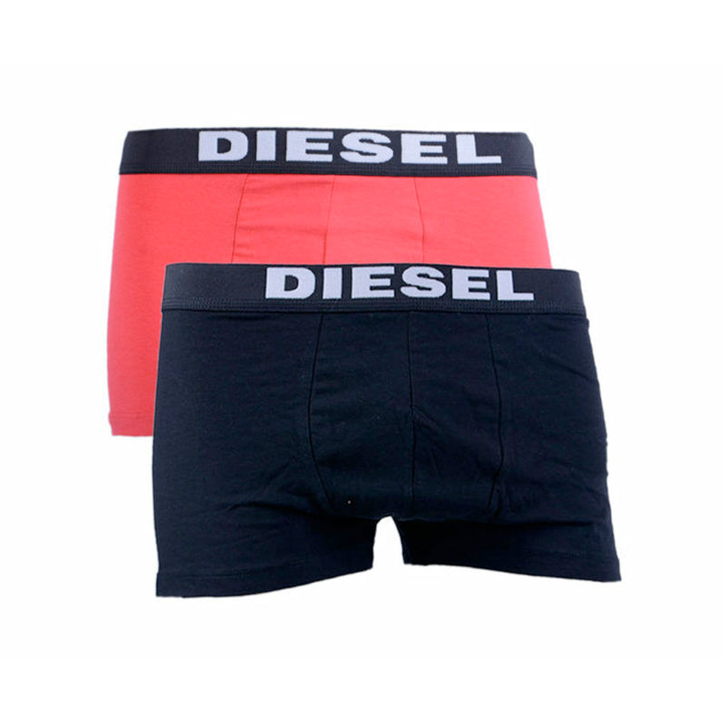 DIESEL UMBX ROCCO 2X Pack Mens Short Boxer Trunks Stretch Underwear Red & Black