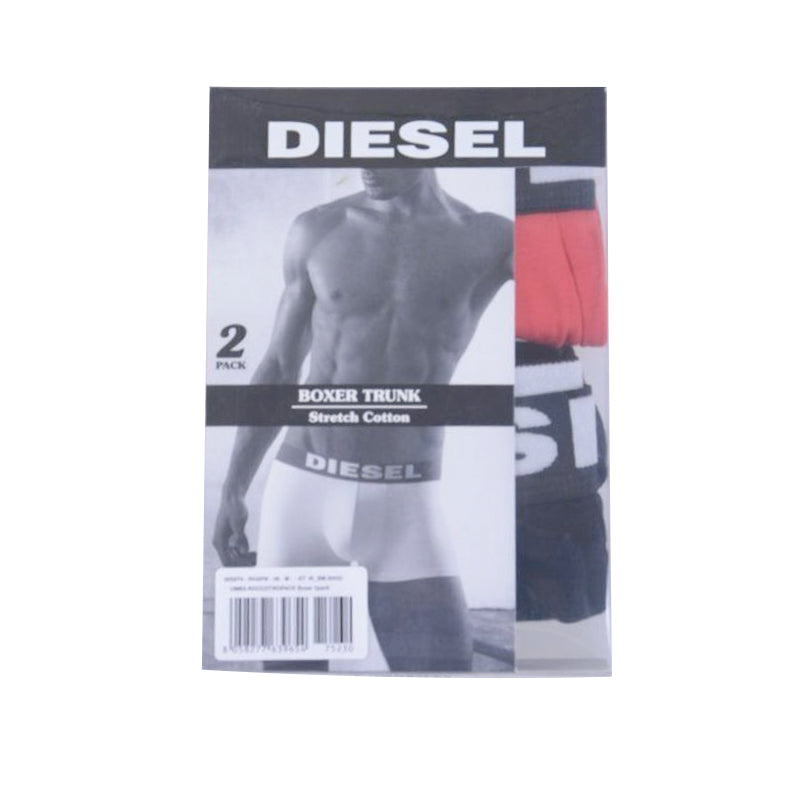 DIESEL UMBX ROCCO 2X Pack Mens Short Boxer Trunks Stretch Underwear Red & Black