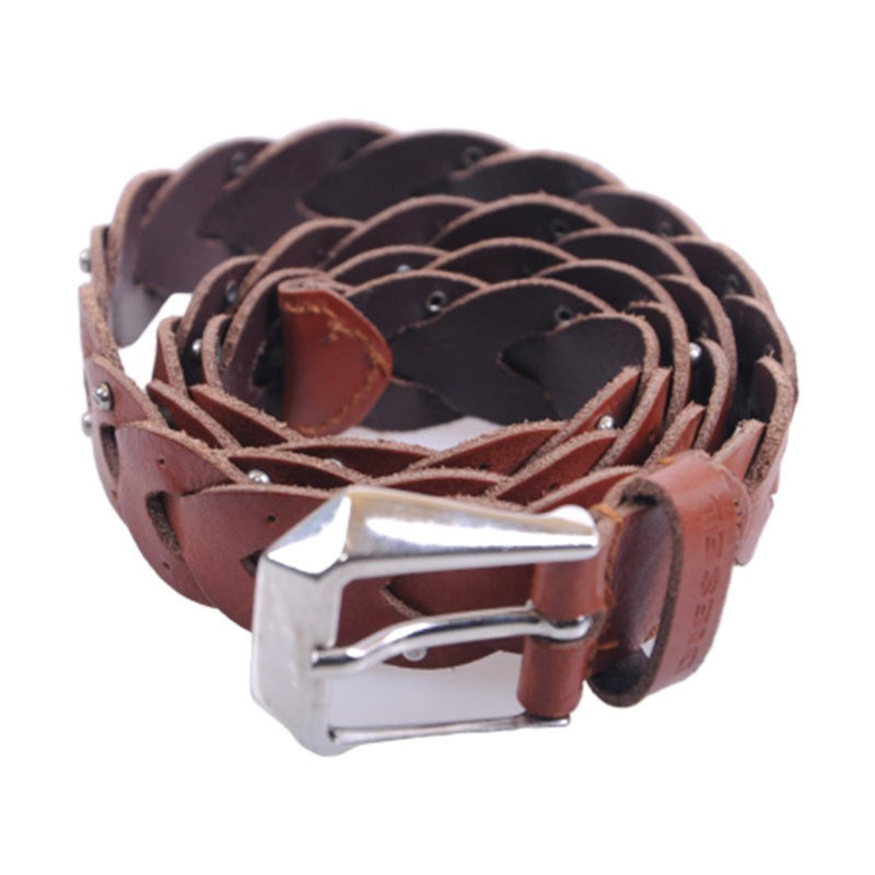 DIESEL B-KYRNHA Womens Belts Vintage Metal Ladies Brown Leather Braided Belts