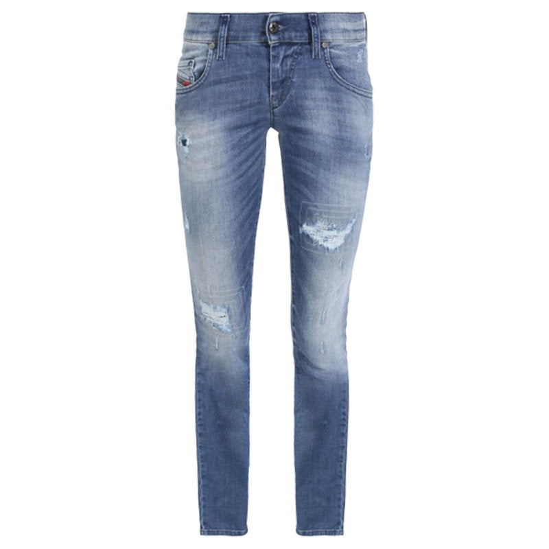 DIESEL GRUPEE 0679C Womens Jeans Super Slim Fit Distress Casual Blue Denim Pants