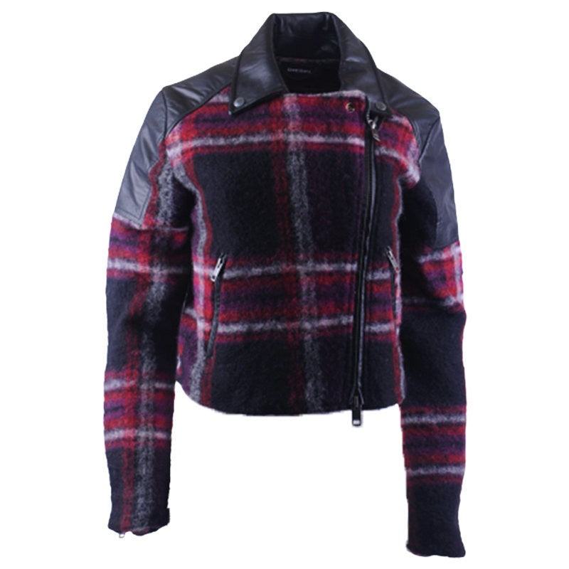 DIESEL G ERIAN 63G Womens Bomber Jacket Wool Buffalo Check Winter Outwear Coat