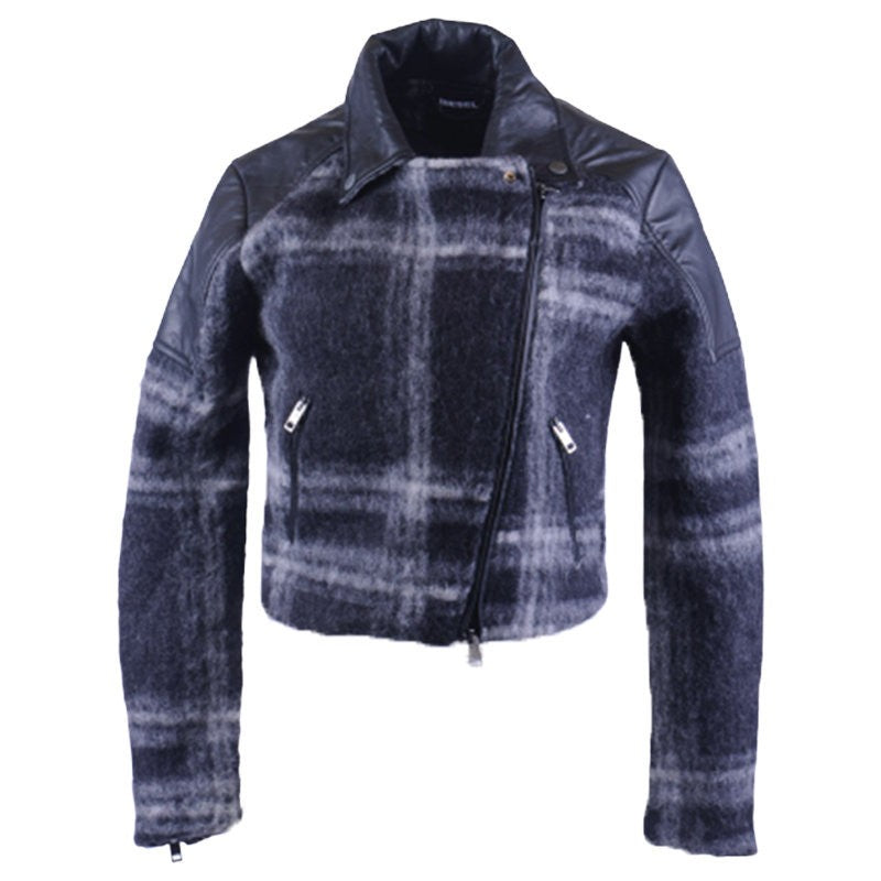 DIESEL G ERIAN 96X Womens Bomber Jacket Wool Buffalo Check Winter Outwear Coat