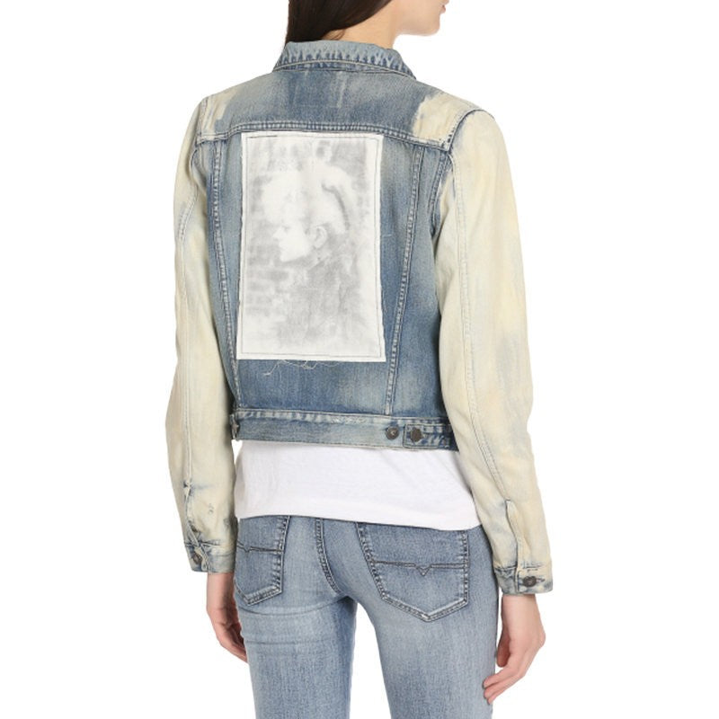 DIESEL DE WILD 0669U Womens Denim Jacket Slim Fit Faded Jeans Casual Coat Italy