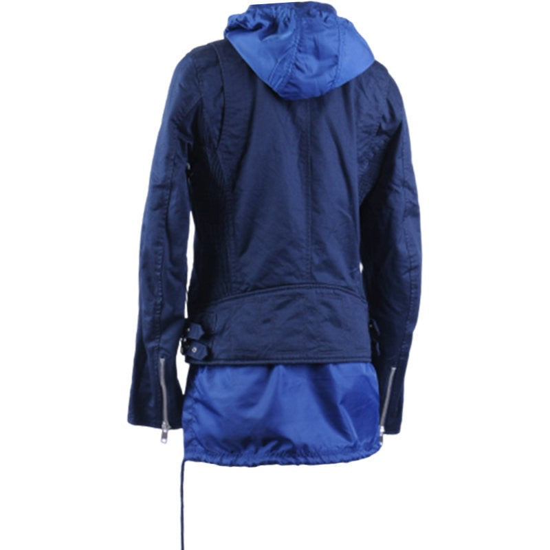 DIESEL J Machine Womens Biker Jacket Removable Hood Winter Casual Cotton Coat