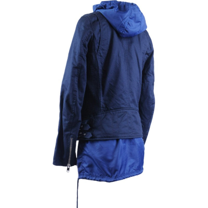DIESEL J Machine Womens Biker Jacket Removable Hood Winter Casual Cotton Coat
