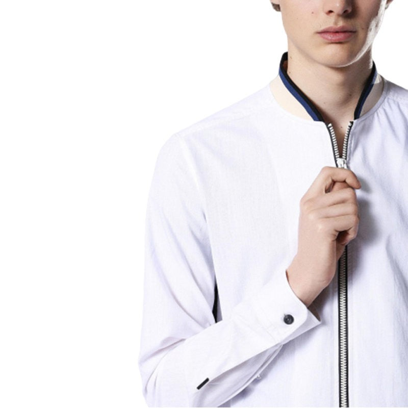 DIESEL D JODY CAMICIA Mens Bomber Neck Shirt White Slim fit Casual Long Sleeve