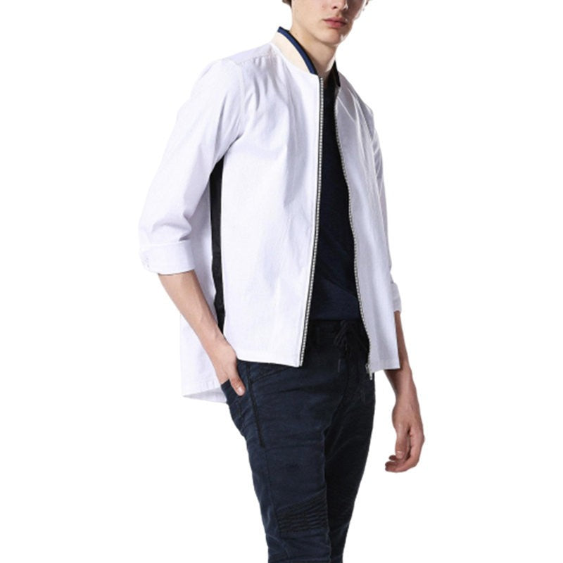 DIESEL D JODY CAMICIA Mens Bomber Neck Shirt White Slim fit Casual Long Sleeve