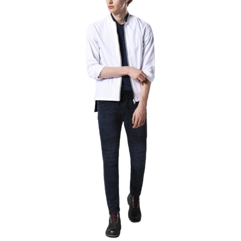 DIESEL D JODY CAMICIA Mens Bomber Neck Shirt White Slim fit Casual Long Sleeve