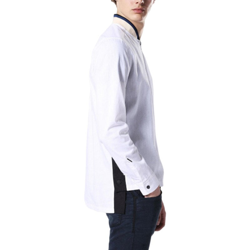 DIESEL D JODY CAMICIA Mens Bomber Neck Shirt White Slim fit Casual Long Sleeve