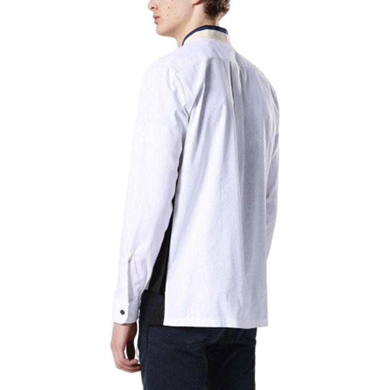 DIESEL D JODY CAMICIA Mens Bomber Neck Shirt White Slim fit Casual Long Sleeve