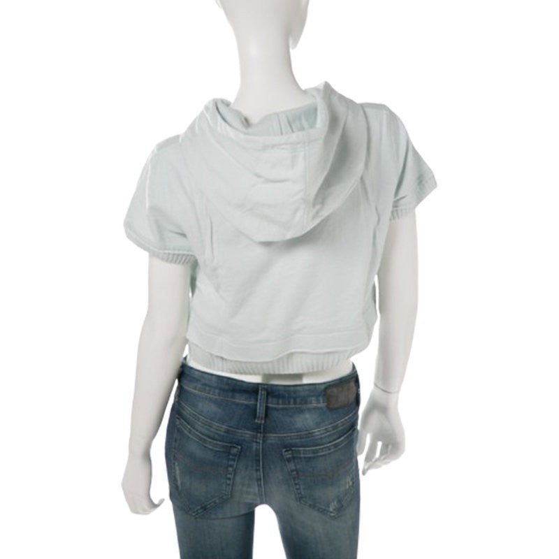 DIESEL F IRMA 0QANL Womens Sweat Hoodie Summer Black Hooded Cropped Top Sky Blue