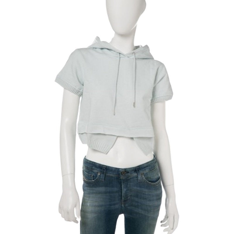 DIESEL F IRMA 0QANL Womens Sweat Hoodie Summer Black Hooded Cropped Top Sky Blue